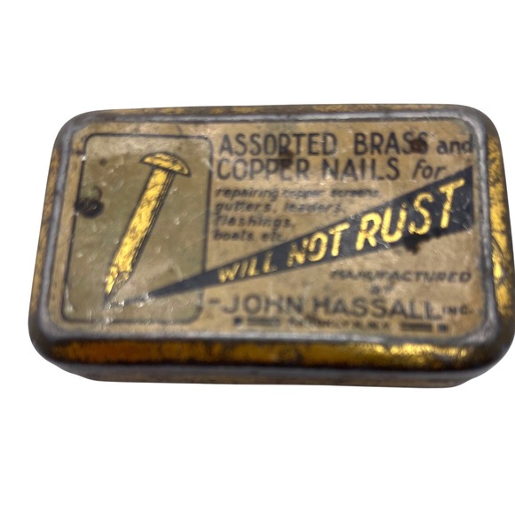 John Hassall Other - VTG John Hassall Brass Copper Nails Tin Box For Repairing Screens Gutters Boats